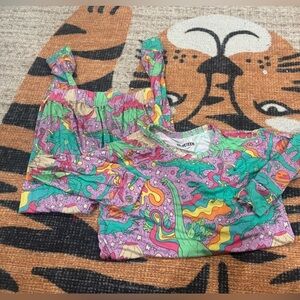 Velveteen Bamboo Dinosaur Print pajamas with Green and Purple